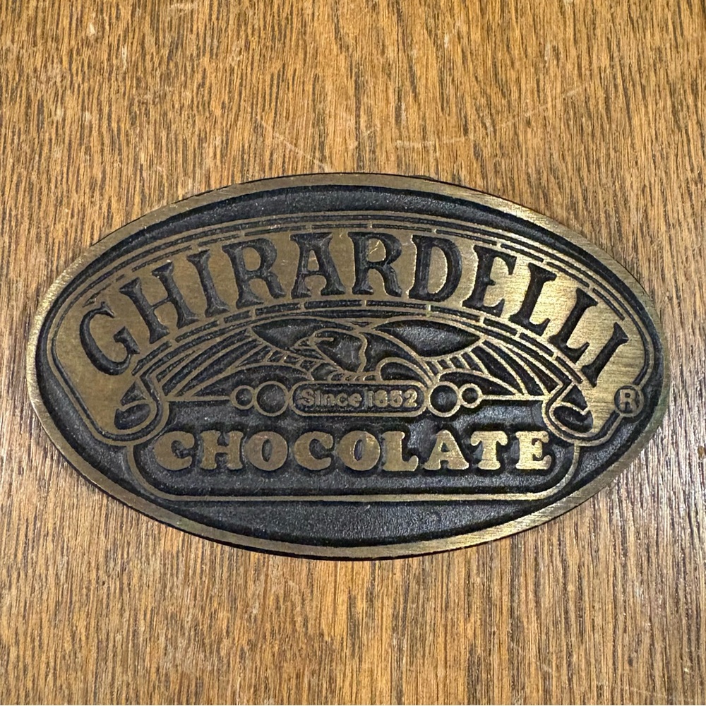 Vintage DynaBuckle Ghirardelli Chocolate Belt Buckle Bronze